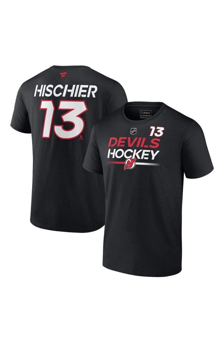 FANATICS Men's Fanatics Branded Nico Hischier Black New Jersey Devils Authentic Pro Prime Name & Number T-Shirt, Alternate, color, Black