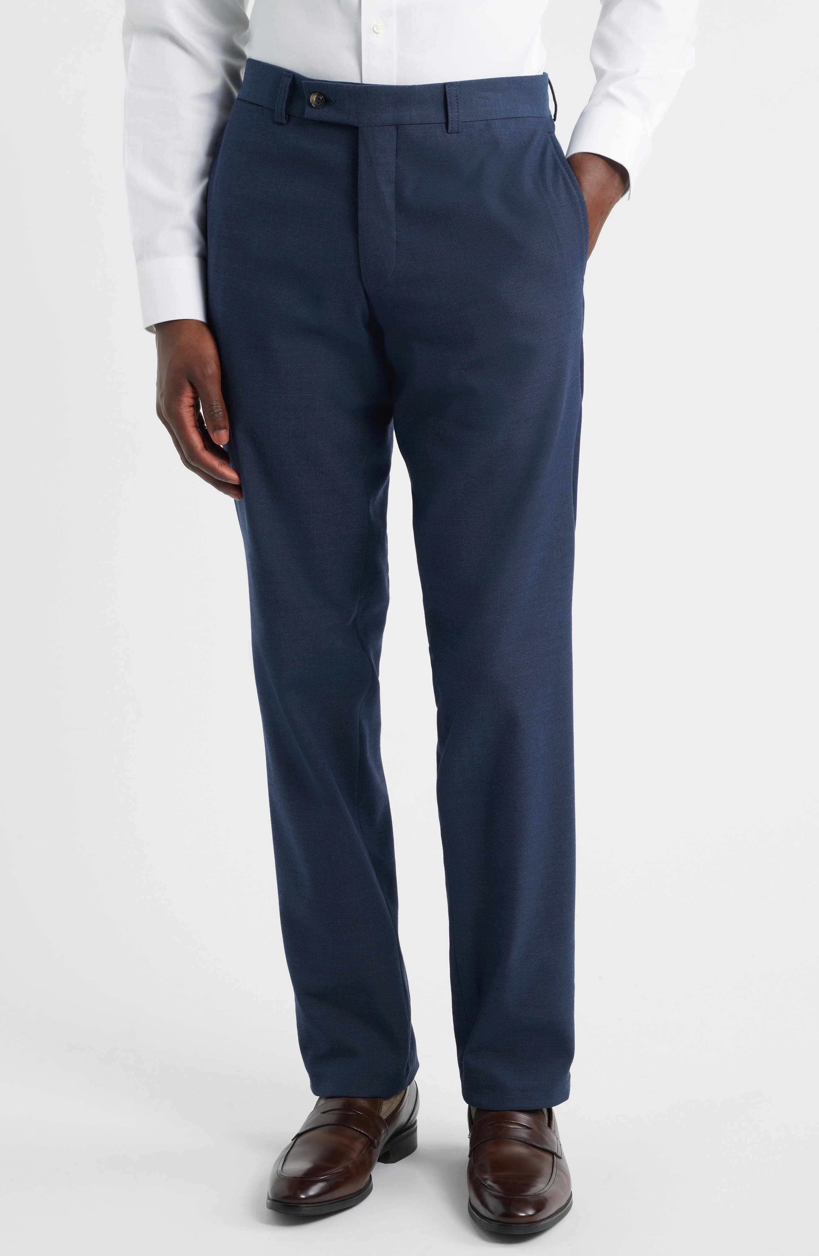 Piero Flat Front Stretch Cotton & Wool Pants - image 5