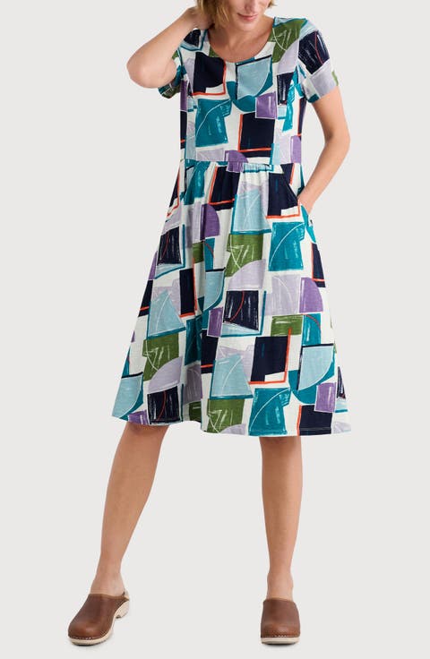 Enor Print Organic Cotton Fit & Flare Dress