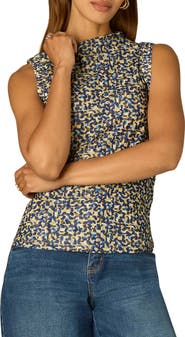 Wit & Wisdom Print Mock Neck Sleeveless Top