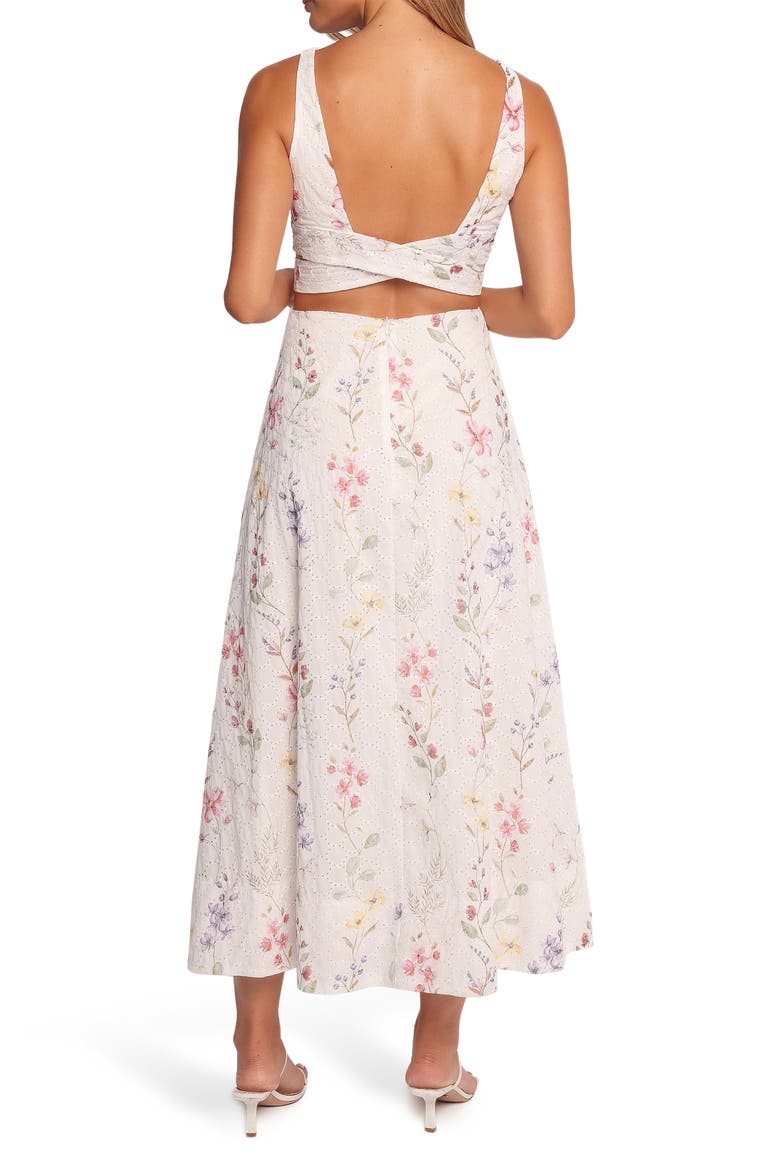 Levin Floral Eyelet Cutout Midi Dress, Alternate, color, WHITE FLORAL