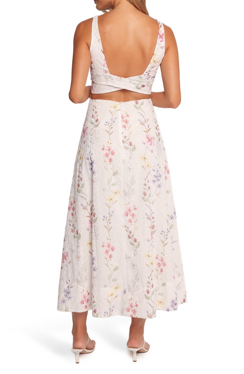 Petal & Pup Levin Floral Eyelet Cutout Midi Dress, Alternate, color, White Floral