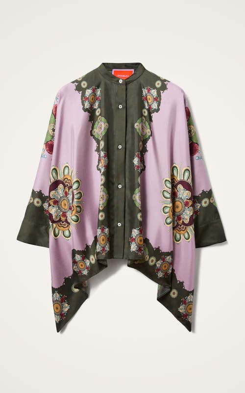 La Doublej Icon Foulard Draped Printed Silk-twill Shirt In Brown