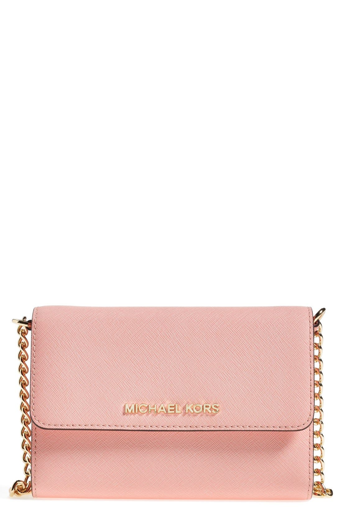 'Jet Set - Large Phone' Saffiano Leather Crossbody Bag, Main, color, PALE PINK
