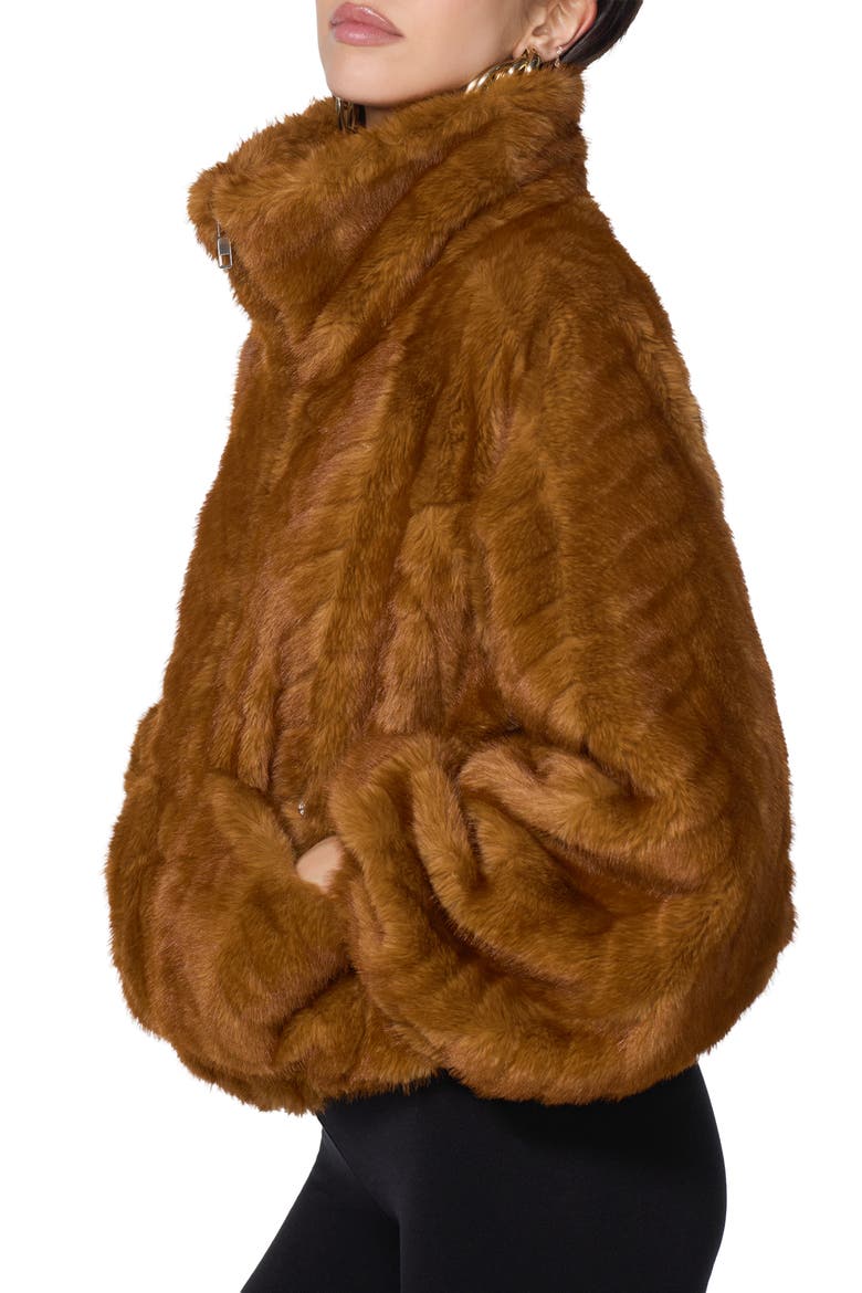 Balloon Faux Fur Bomber Jacket, Alternate, color, GOLD CHEVRON