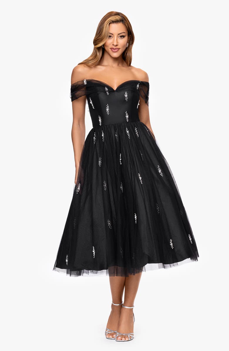 Betsy & Adam Embellished Tulle Cocktail Dress, Alternate, color, Black