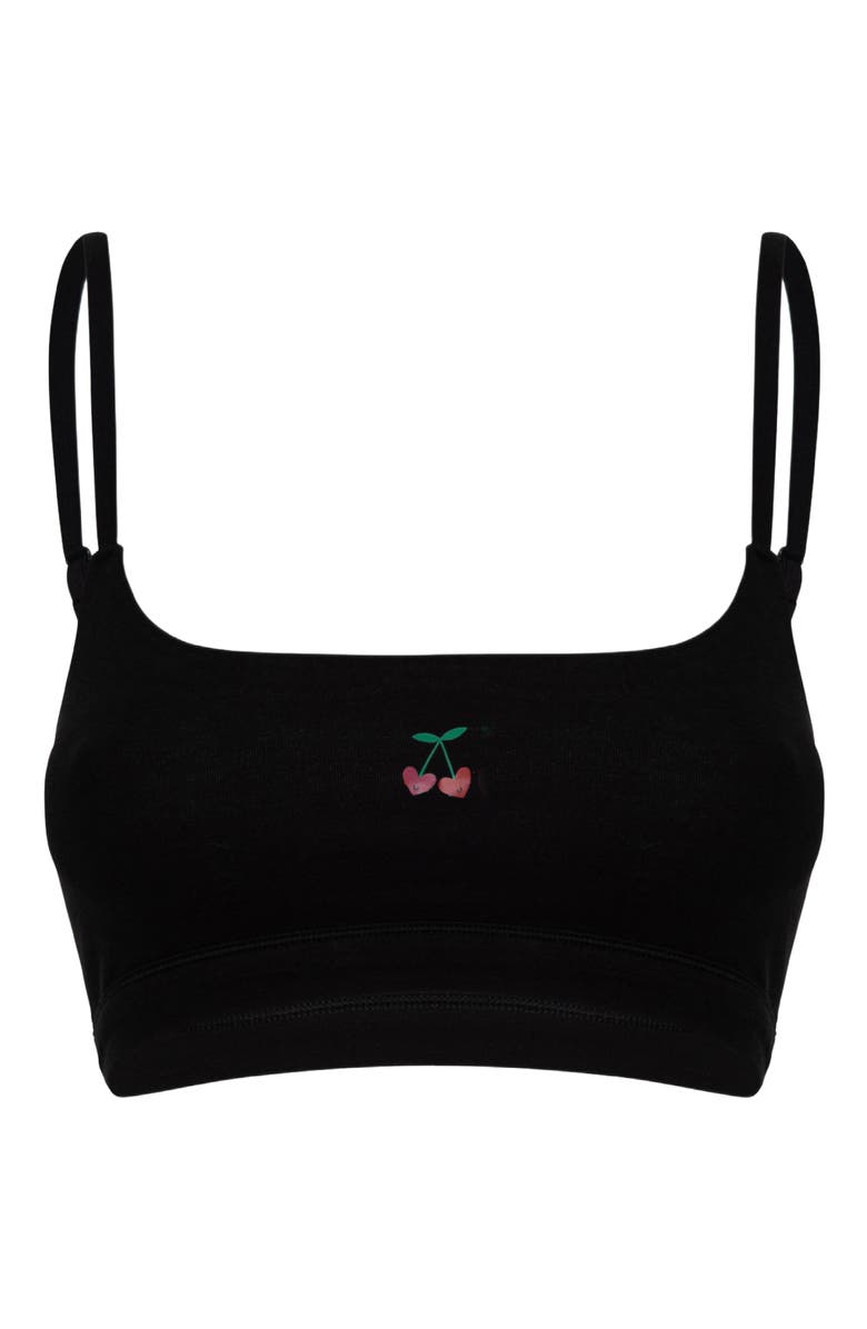 Cheeky Cherry Cotton Stretch Scoop Bralette, Alternate, color, Onyx