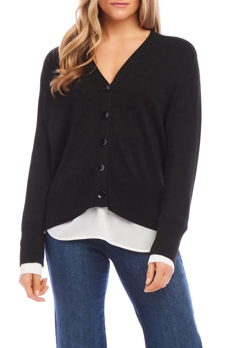 Mixed Media Layered Cardigan, Main, color, BLACK