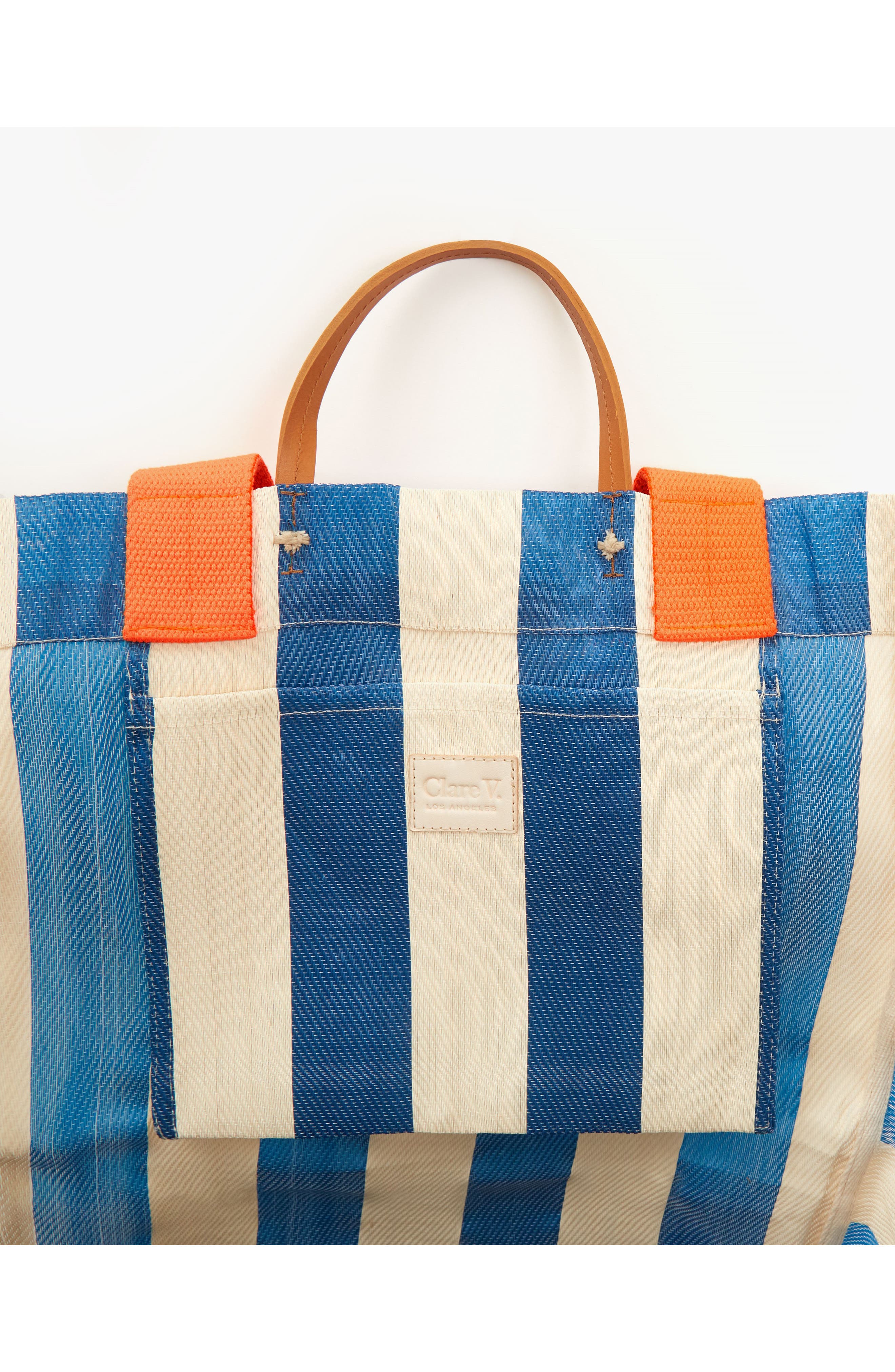 Clare V. Stripe Canvas Beach Tote, Alternate, color, 