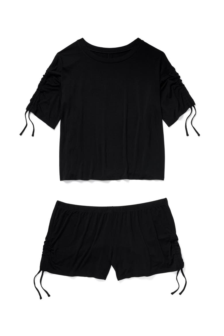 Laura Pajama Knit Top & Short Set, Alternate, color, Black