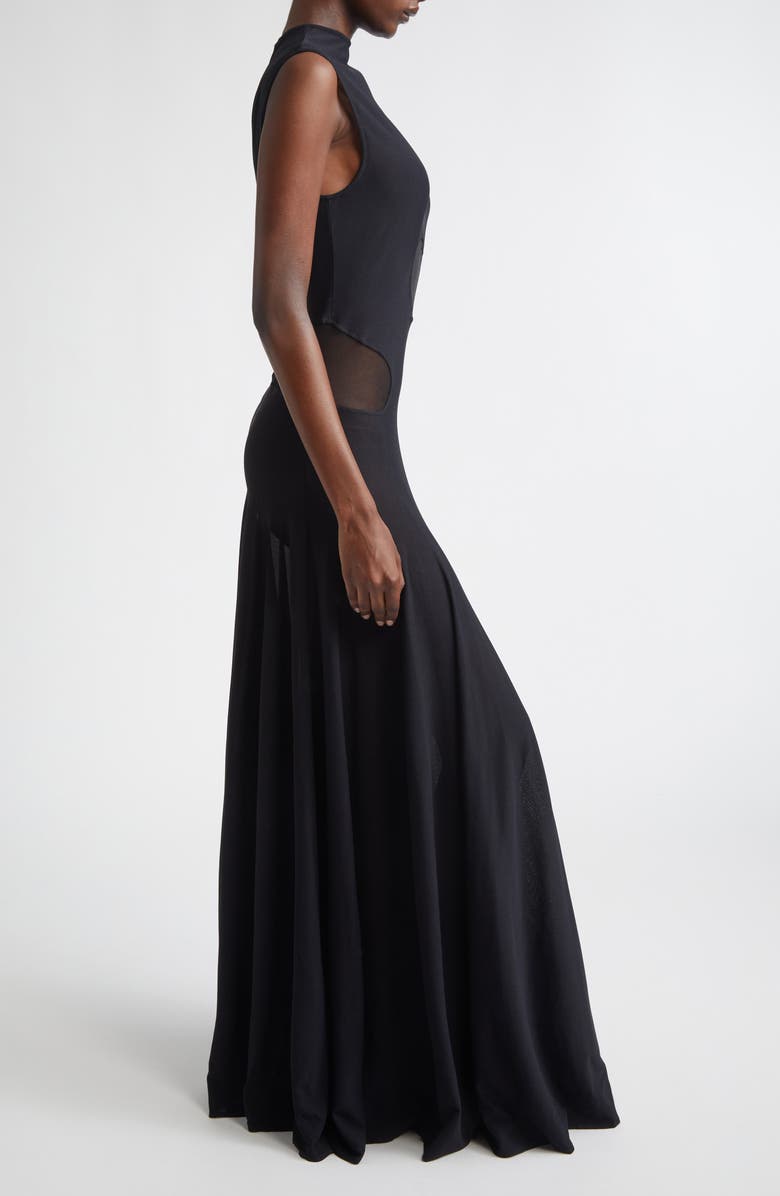Alaïa Cutout Waist Sleeveless Jersey Fit & Flare Dress, Alternate, color, Noir Alaia