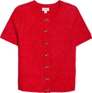 CeCe Short Sleeve Bow Button Cardigan