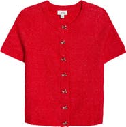 CeCe Short Sleeve Bow Button Cardigan