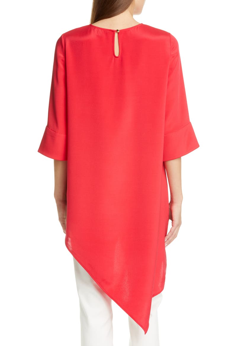 Asymmetrical Silk Crêpe de Chine Top, Alternate, color, POPPY