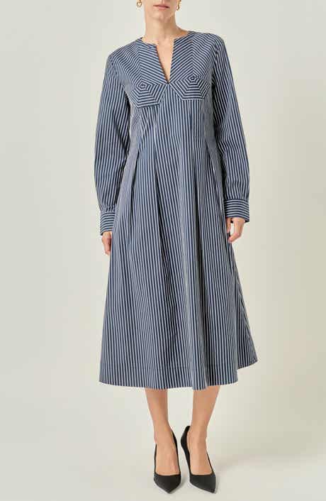 Striped Origami Long Sleeve Midi Dress