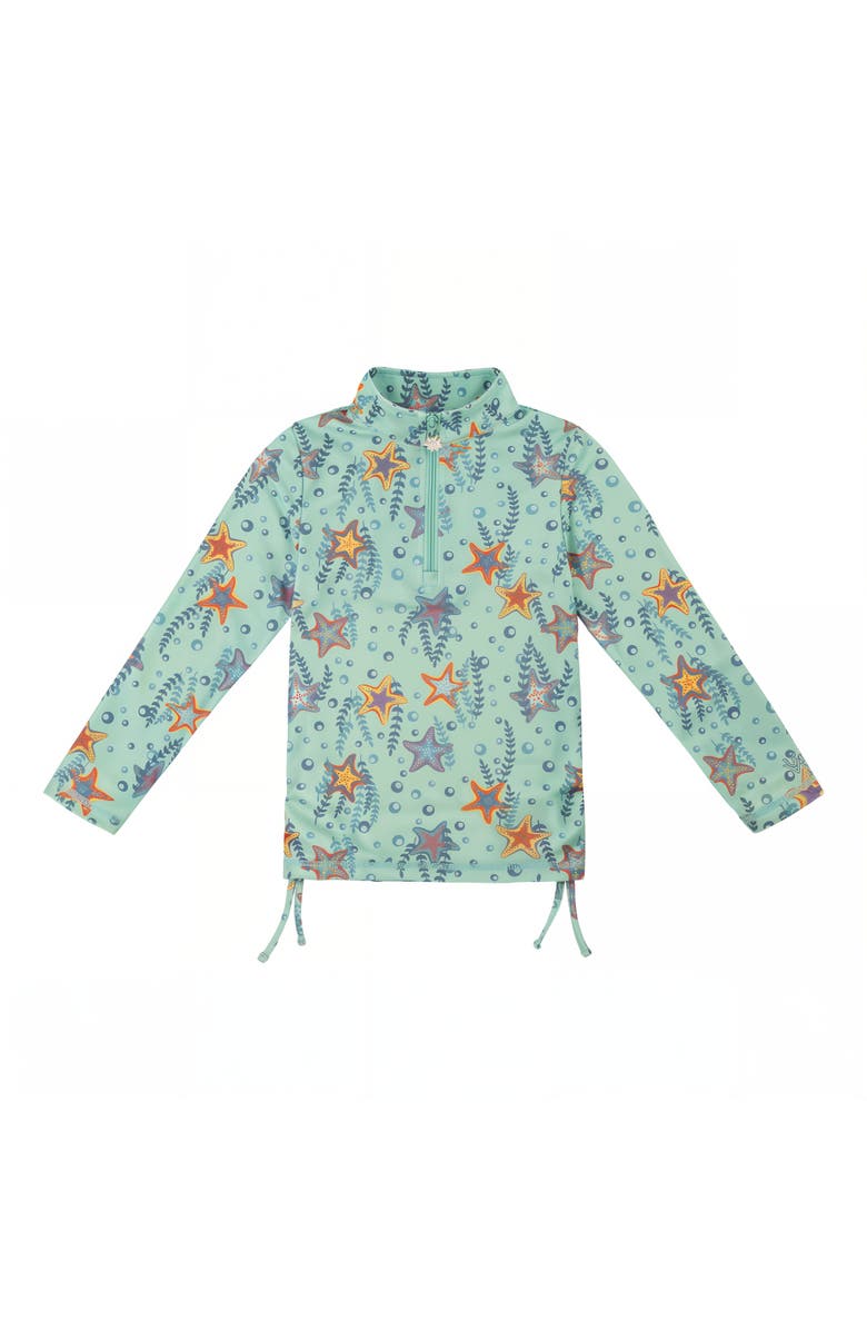UV Skinz Half Zip Ruched Sun & Swim Shirt, Main, color, Dancing Starfish