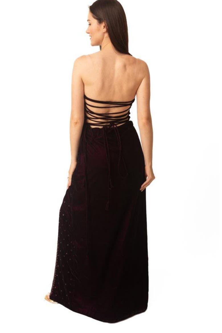 Lavina Velvet Long Dress with Slit, Alternate, color, Wine