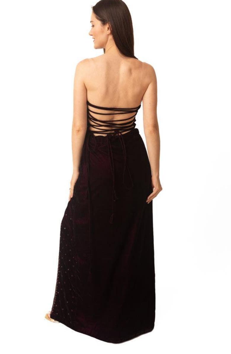RAAS Lavina Velvet Long Dress with Slit, Alternate, color, Wine