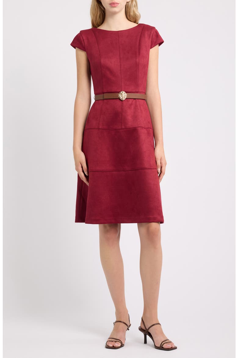 Heritage Sueded Scuba Knit Dress, Main, color, NEW BURGANDY