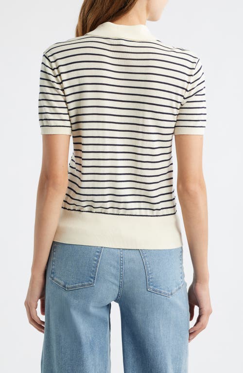 Frame The Keyhole Stripe Polo In Neutral