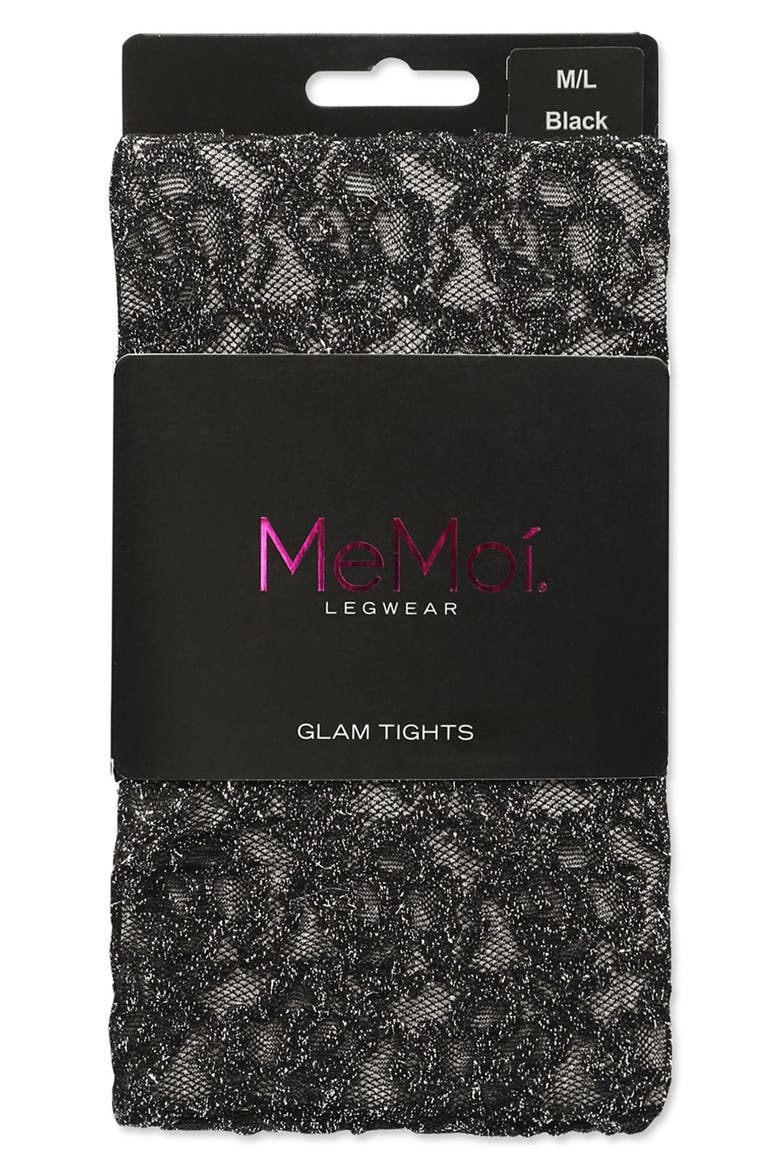 Flowertive Glam Metallic Tights, Alternate, color, BLACK