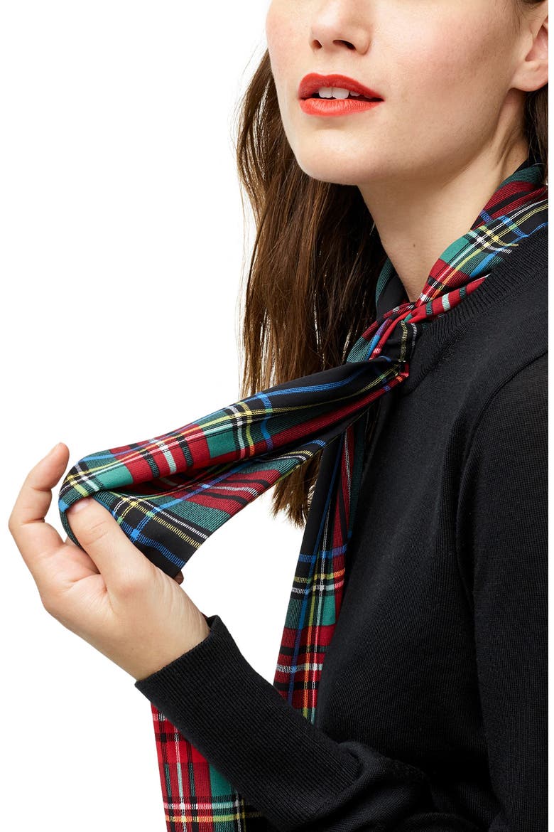 Scarf Tie Mock Neck Sweater, Alternate, color, BLACK W/ BLACKWATCH TIE