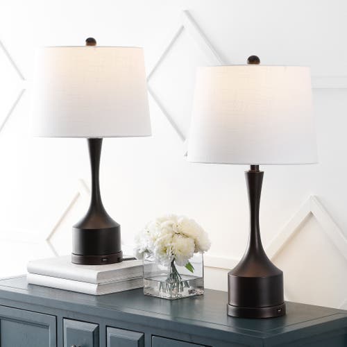 Jonathan Y Cooper 26in Set Of 2 French Country Farmhouse Iron Led Table Lamp With Usb Charging Port In Oil Rubbed Bronze