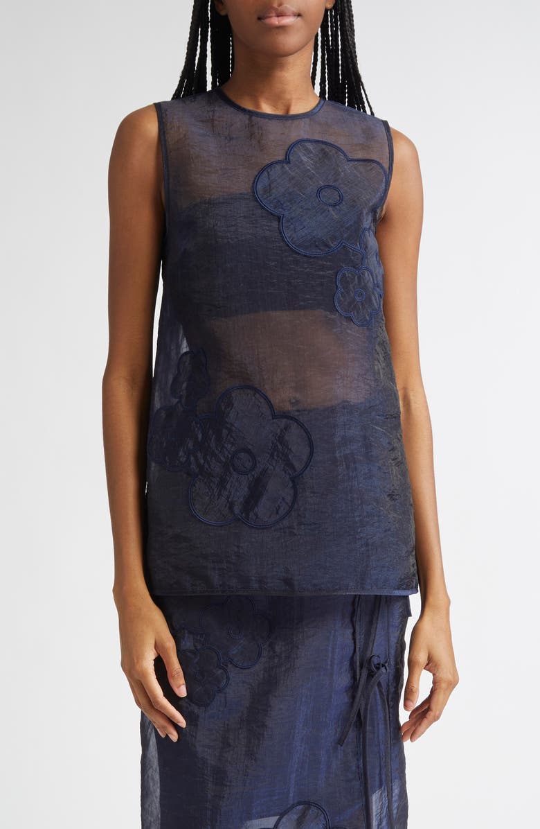 Cecilie Bahnsen Alba Floral Embroidered Top, Main, color, Navy