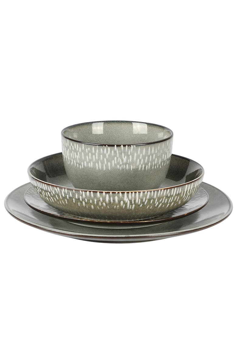 Gibson Elite Matisse 16 Piece Stoneware Dinnerware Set with Reactive Glaze, Alternate, color, Grey