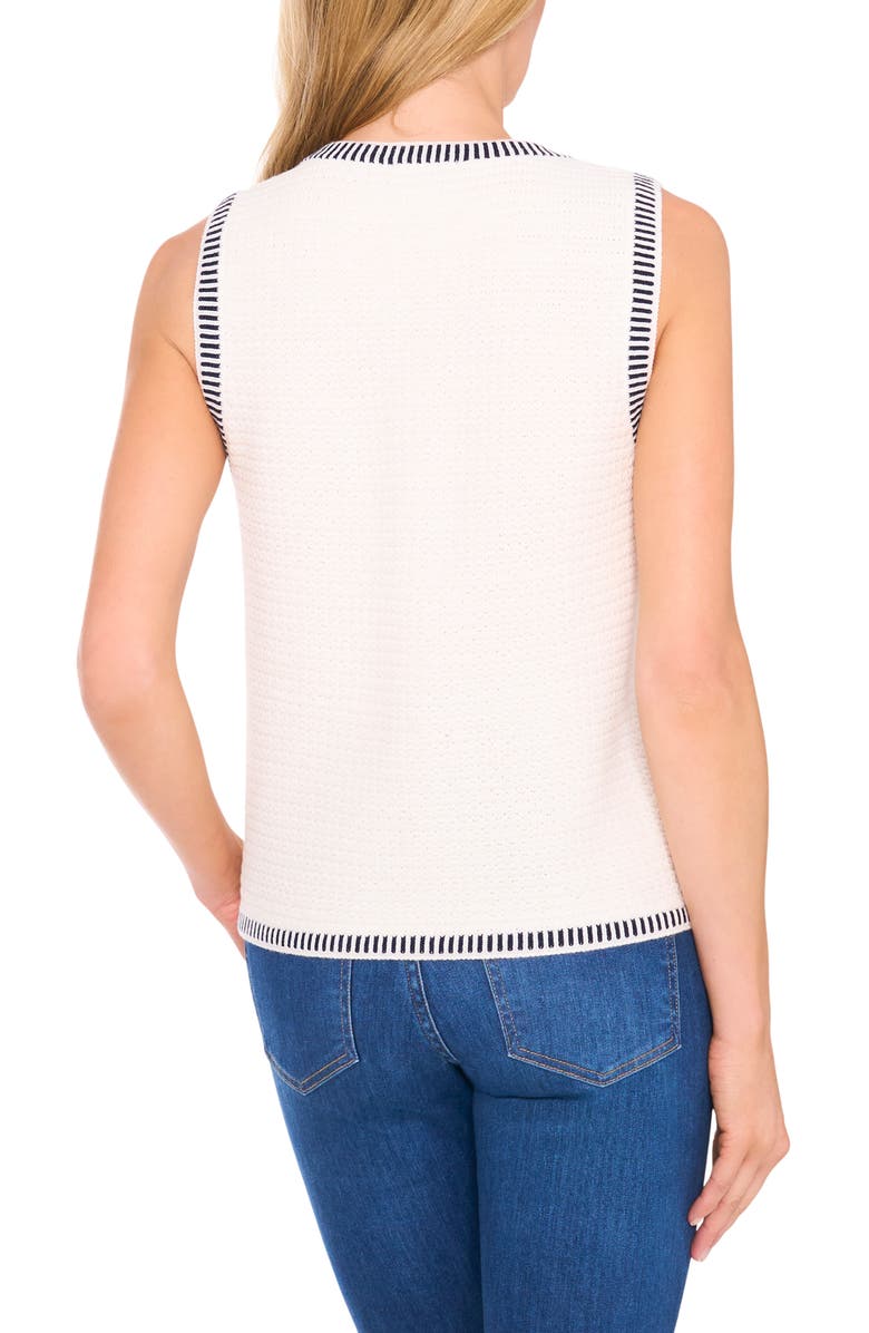 CeCe Contrast Detail Cotton Blend Sweater Vest, Alternate, color, Antique White