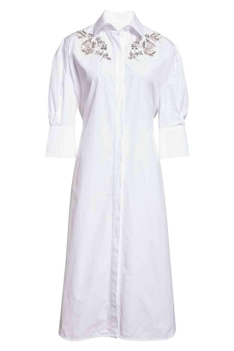 Embellished Cotton Poplin Shirtdress, Alternate, color, WHITE
