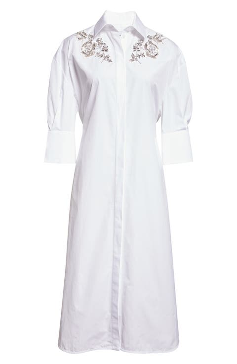 Embellished Cotton Poplin Shirtdress