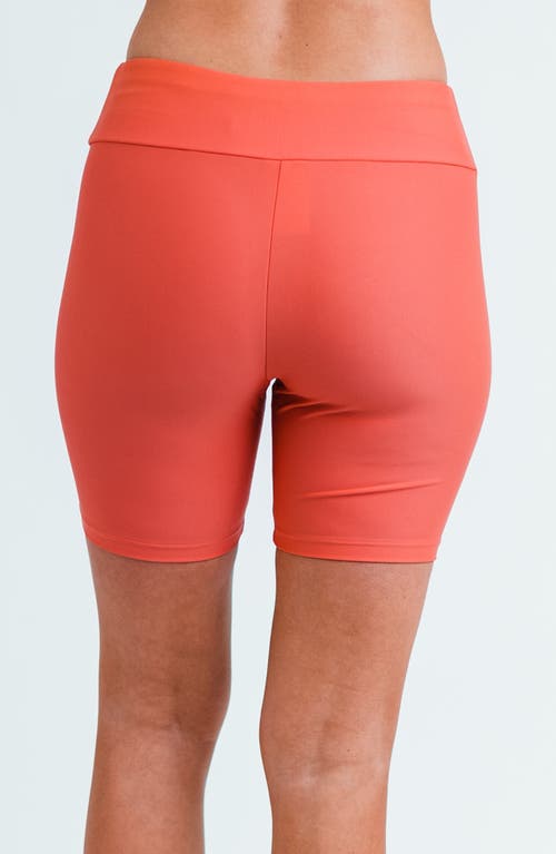 Calypsa Mid-thigh Swim Shorts In Orange