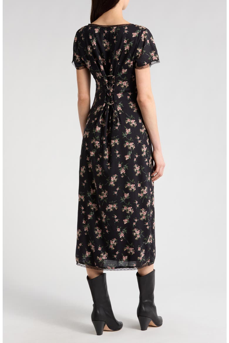 Floral Lace Trim Button-Up Dress, Alternate, color, BLACK FLORAL