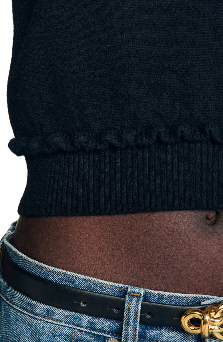 SANDRO Ruffled cropped sweater, Alternate, color, Black