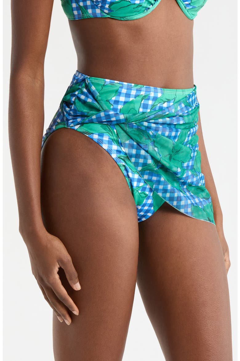 Mesh Overlay High Waist Bikini Bottoms, Alternate, color, COBALT/ TEAL FLORAL