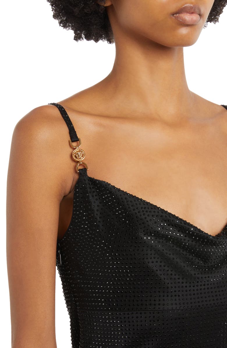 Versace Beaded Cowl Neck Cocktail Dress, Alternate, color,