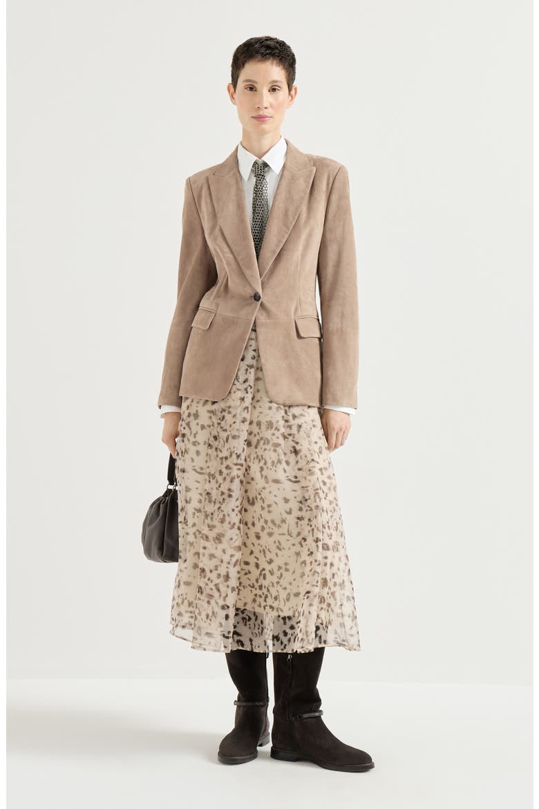 Suede blazer with monili, Alternate, color, Light Brown