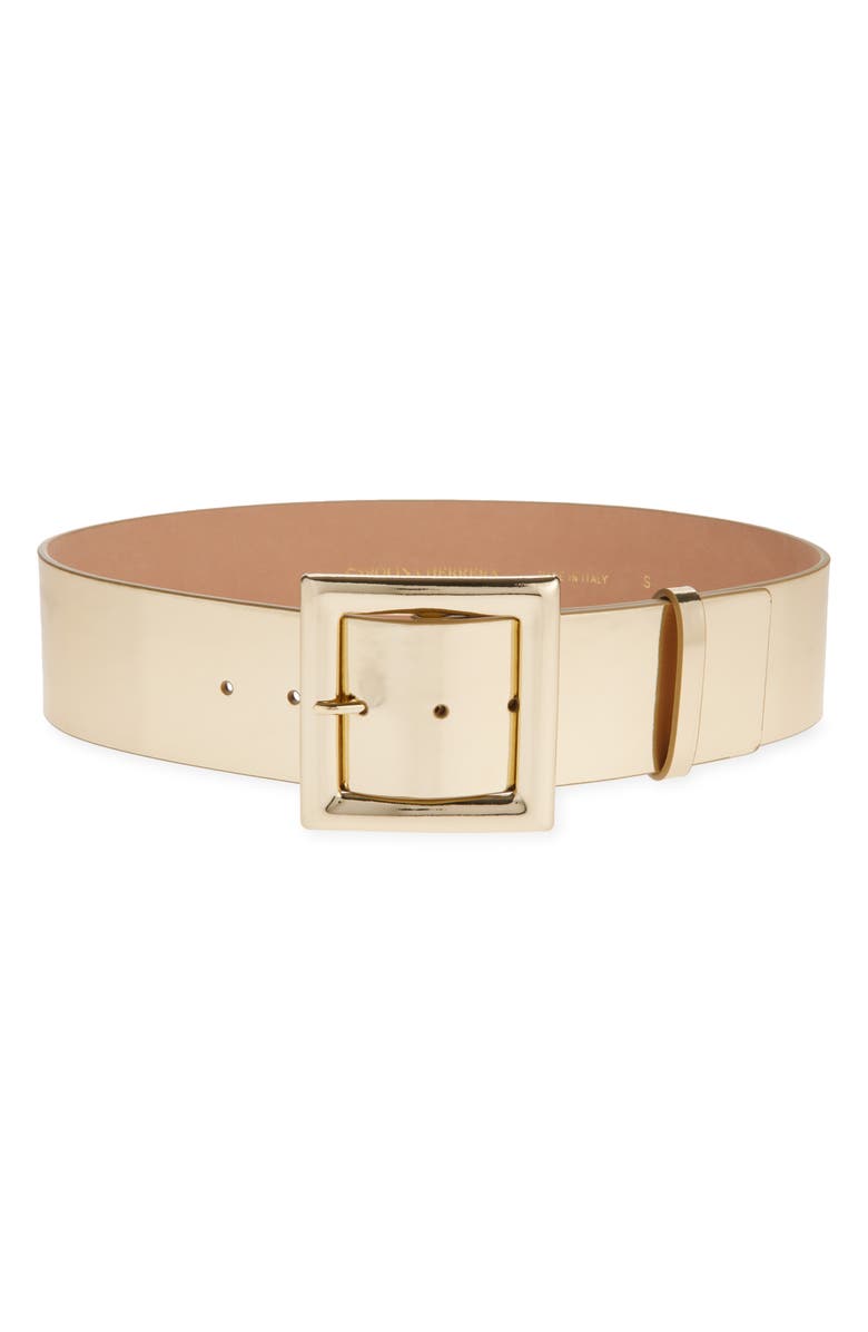 Carolina Herrera Icon Metallic Leather Belt, Main, color, Gold
