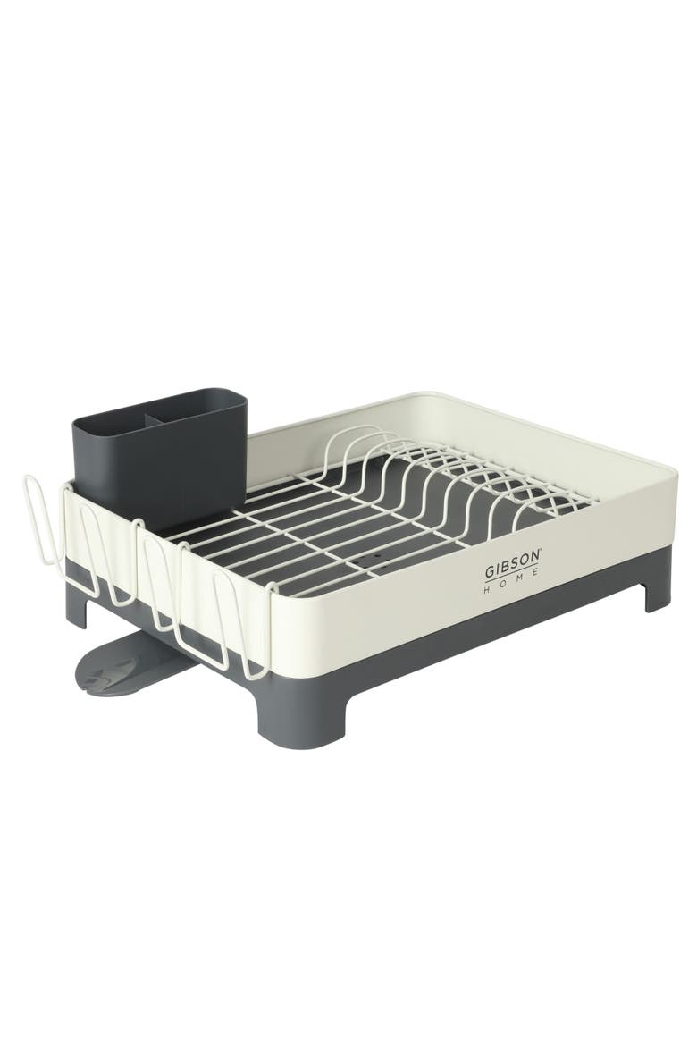 Nestcraft Full-Size Dish Rack with Drain Board and Flatware Caddy, Main, color, White