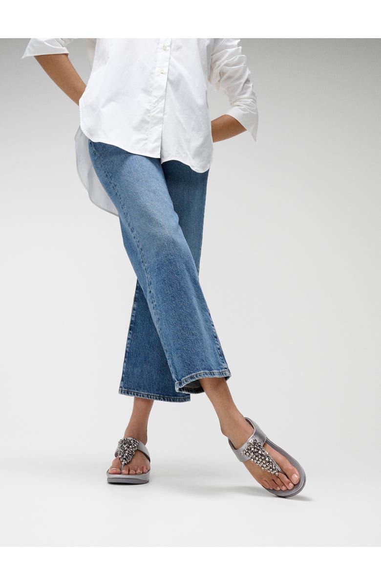 FitFlop Rumba Iridescent beaded toe-post sandals, Alternate, color, Silvereen