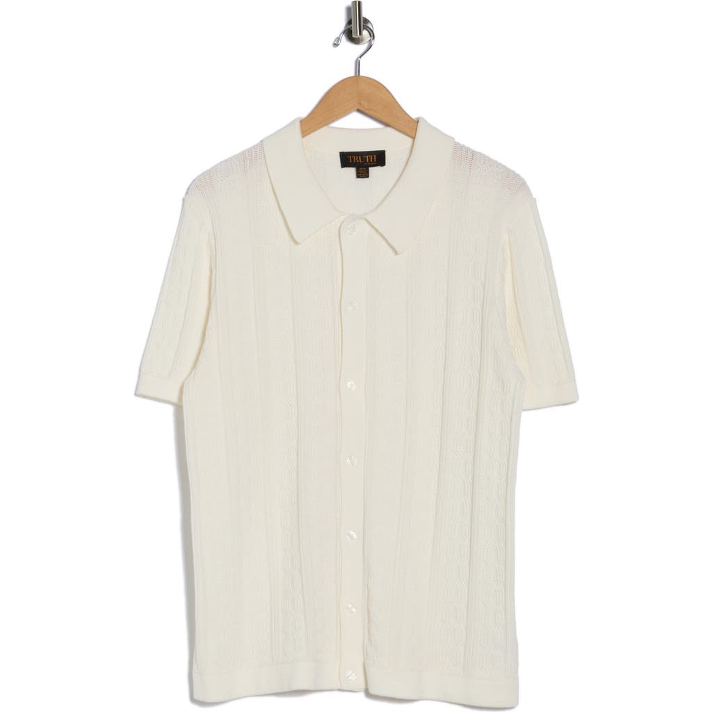 Truth Short Sleeve Cable Knit Button-up Shirt In Neutral