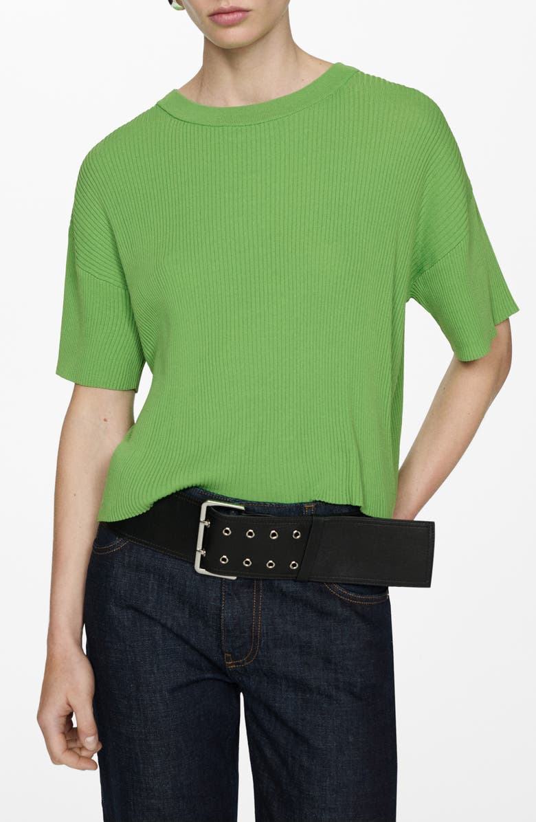 MANGO Gabi Stripe Short Sleeve Rib Sweater, Main, color, 