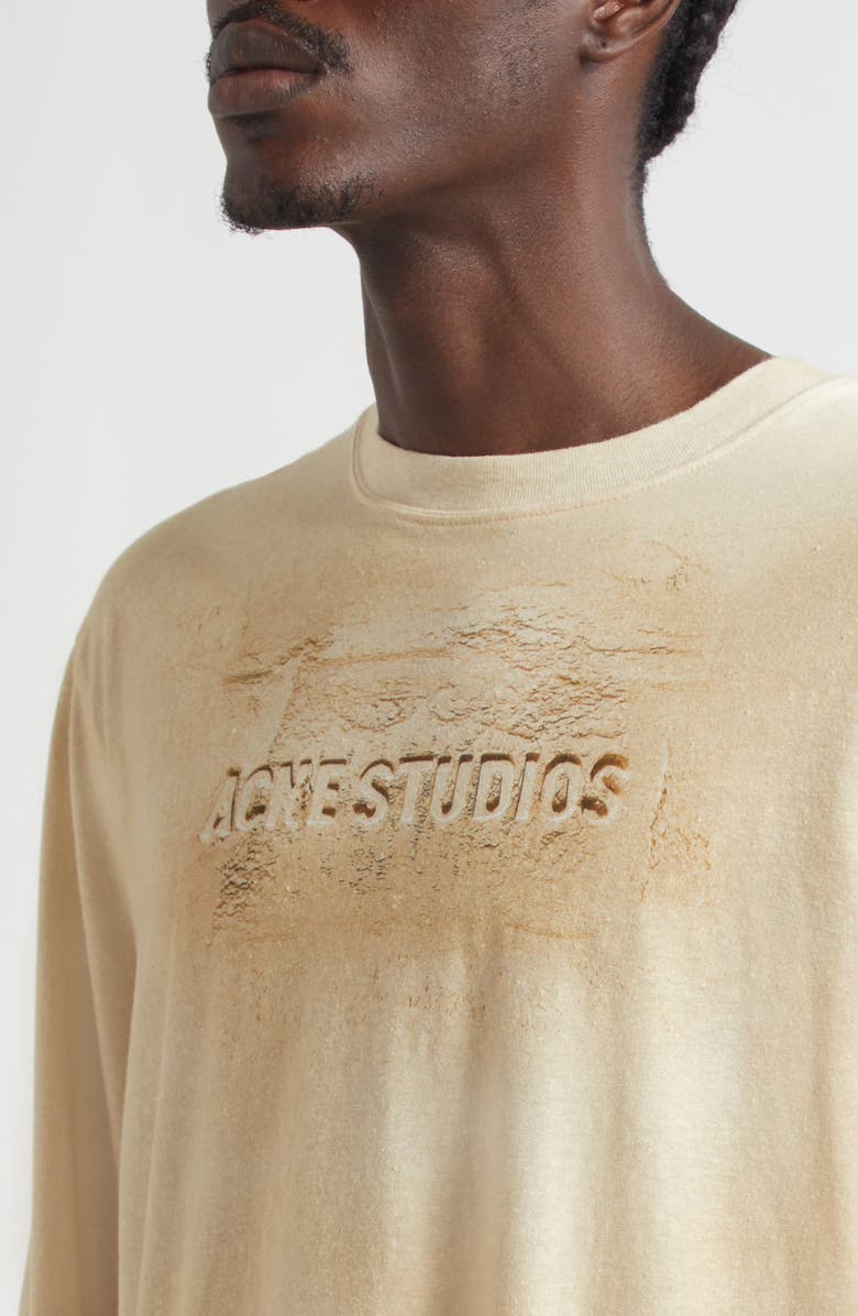 Acne Studios Logo Long Sleeve Organic Cotton Graphic T-Shirt, Alternate, color, Sand Beige
