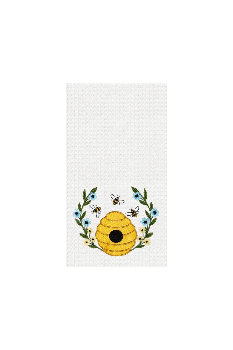 Bee Hive Wreath Kitchen Towel, Main, color, White
