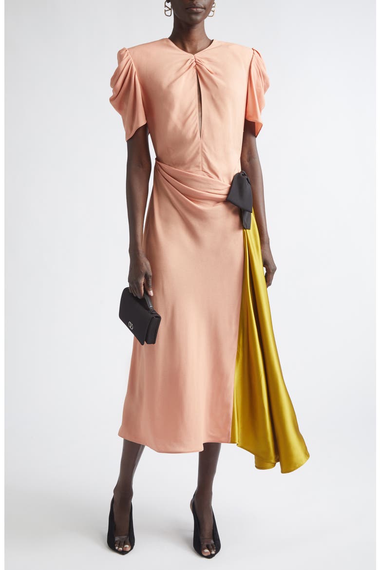 Draped Keyhole Midi Dress, Main, color, CORAL