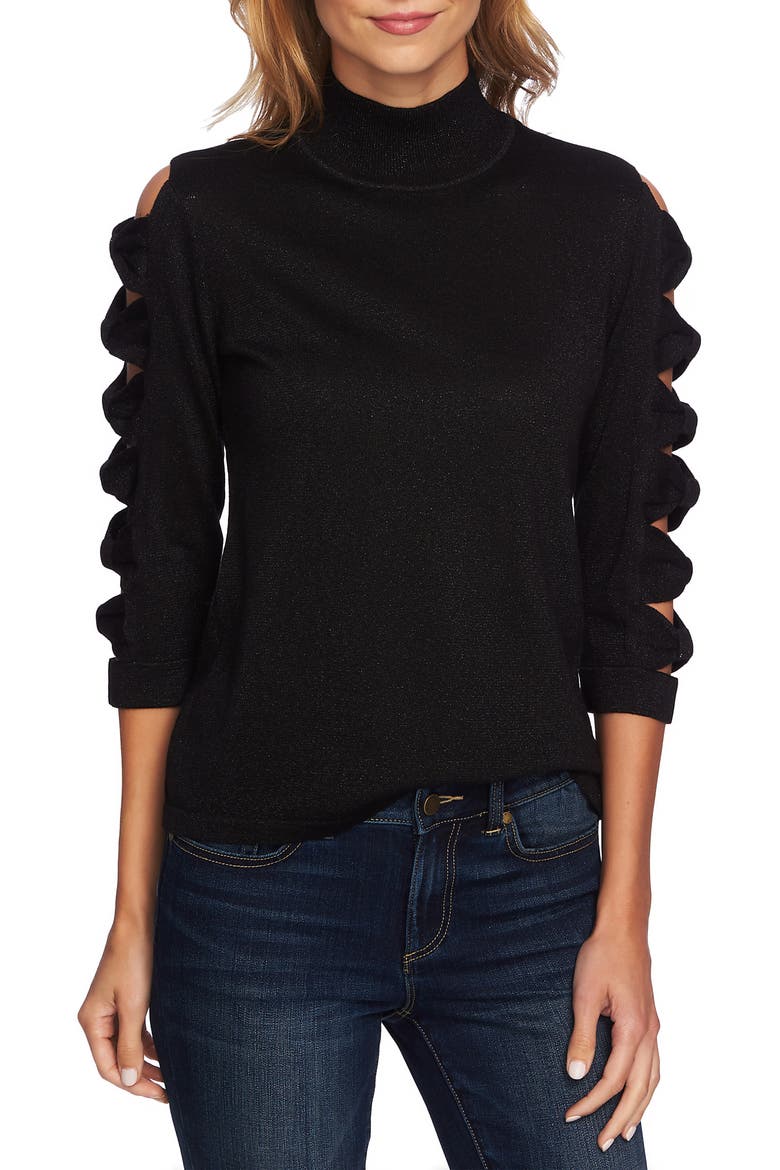 Bow Sleeve Turtleneck, Main, color, RICH BLACK