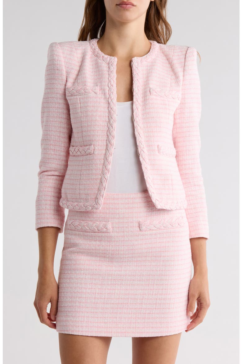 Bryne Plaid Tweed Crop Jacket, Main, color, LIGHT PINK