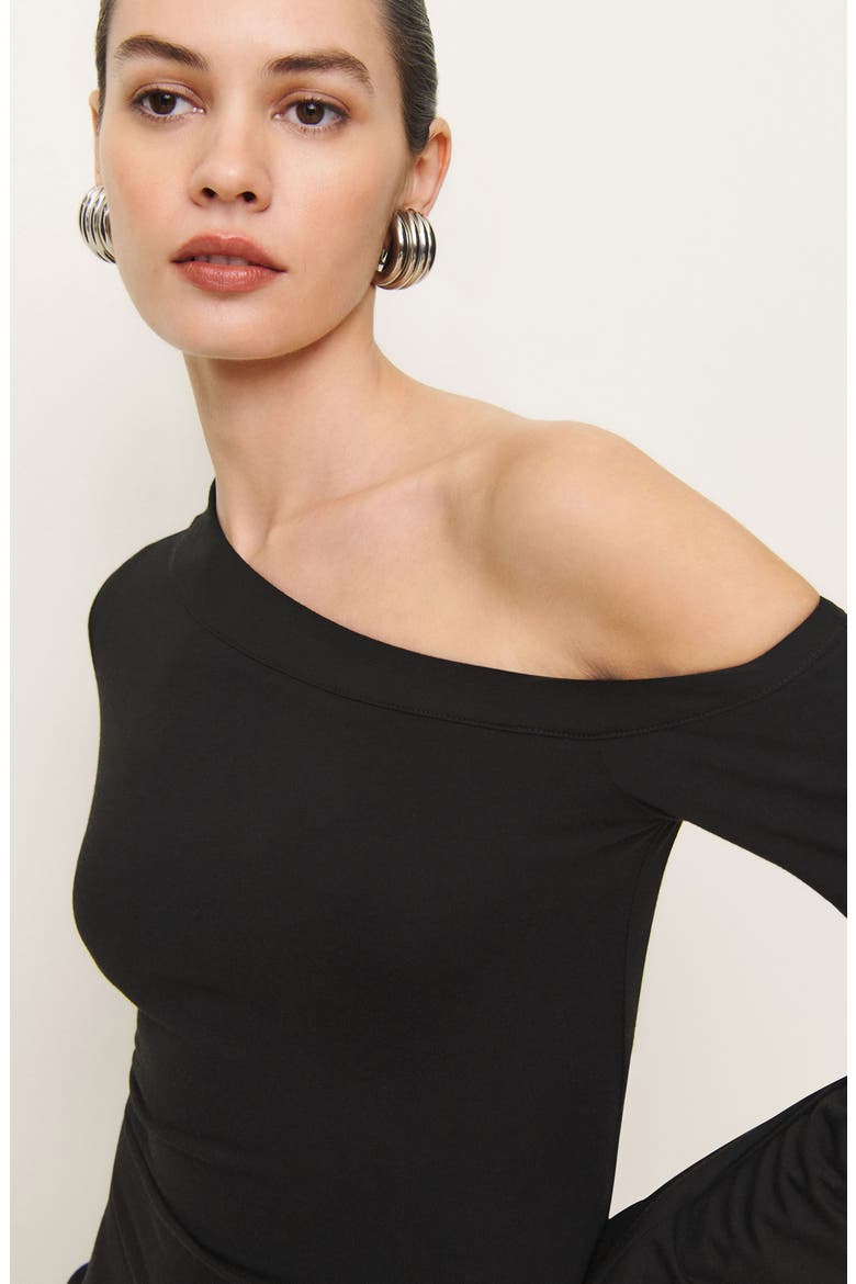 Willow Asymmetric Long Sleeve Minidress, Alternate, color, BLACK