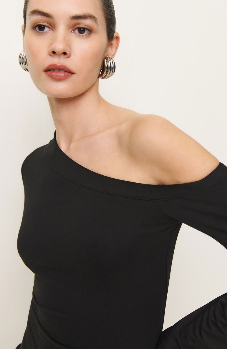 Reformation Willow Asymmetric Long Sleeve Minidress, Alternate, color, Black